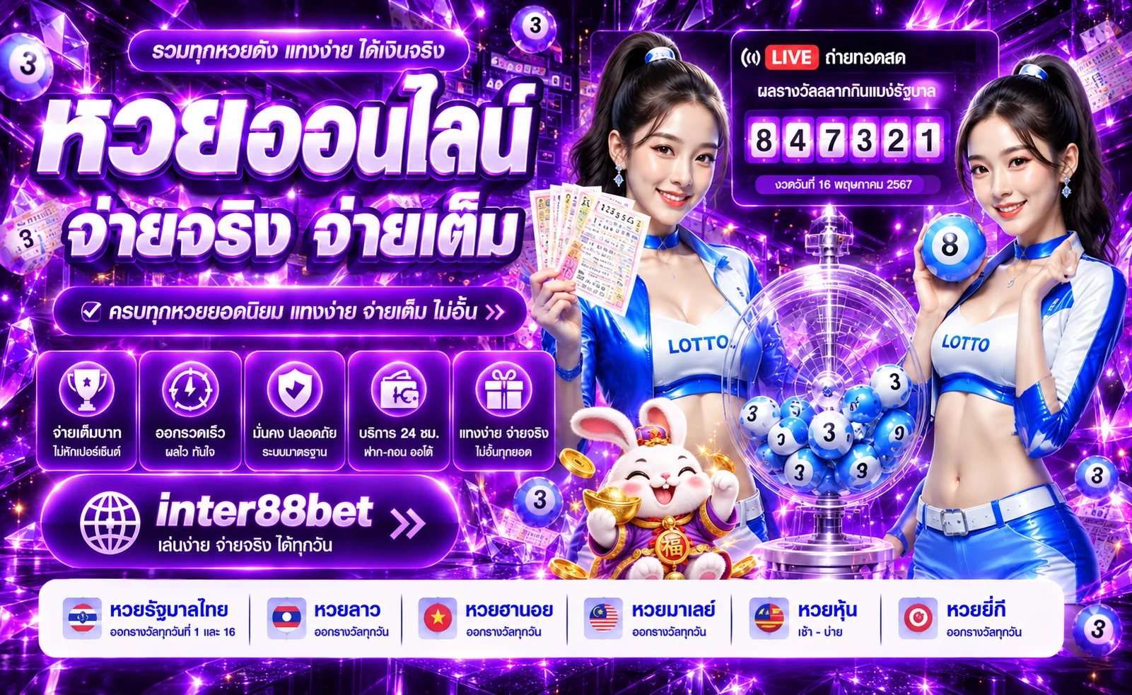 หวย inter88bet ผลรางวัลหลายประเทศพร้อมมาสคอตโทนม่วง
